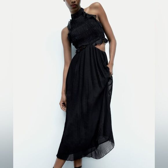 Zara RUFFLED PLEATED DRESS - Picture 6 of 11
